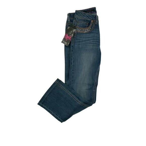 Wrangler Rock 47 Jeans Women 28X30 Low Rise Rhinestone Pocket Whiskers Denim NWT - Picture 6 of 12